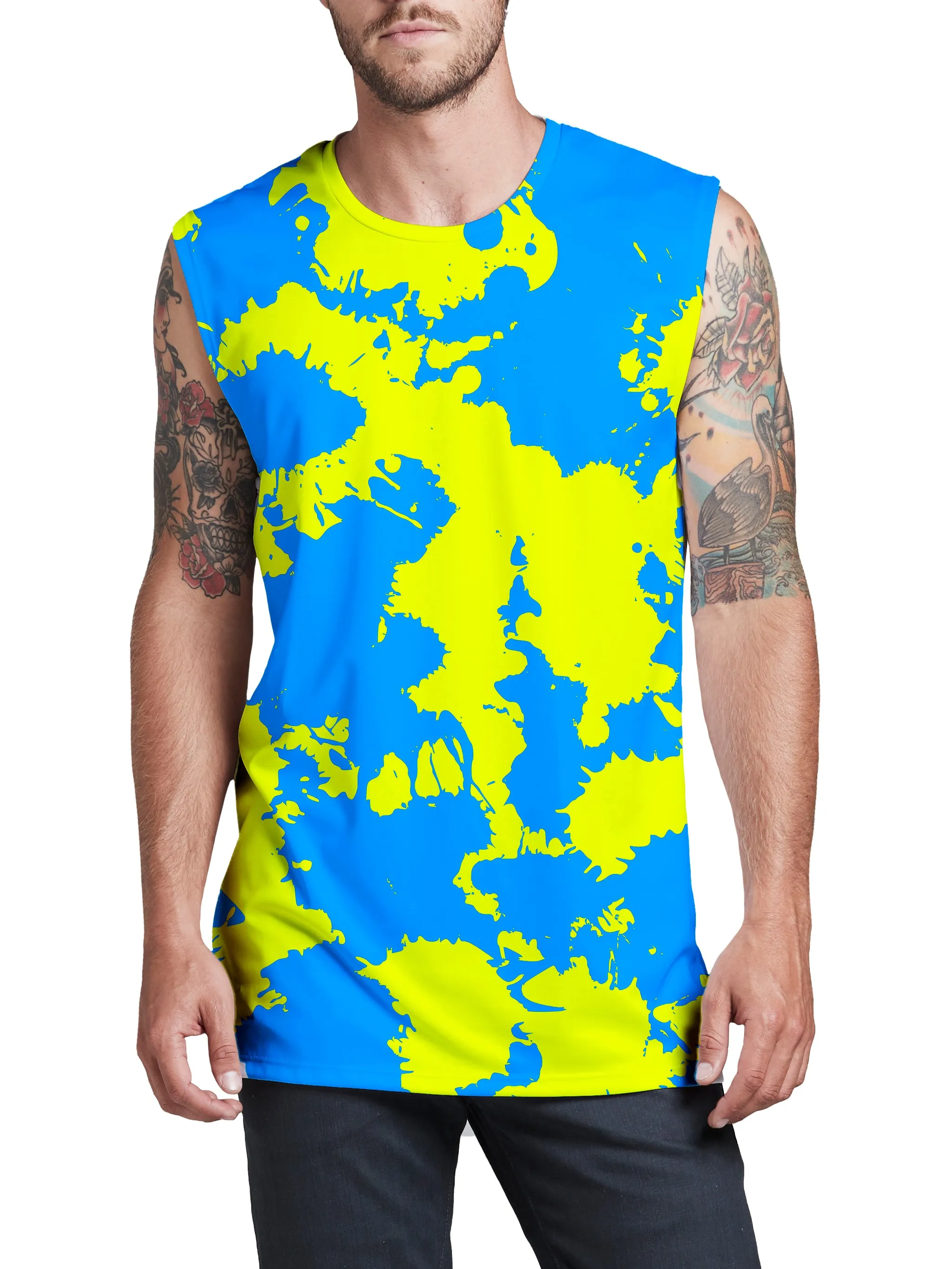 Yellow and Blue Paint Splatter Men's Muscle Tank sold by iEDM