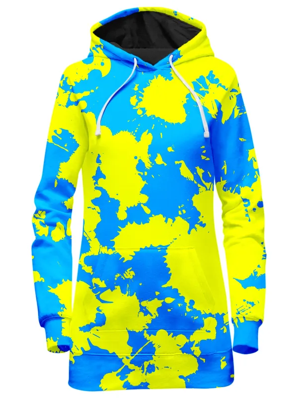 Yellow and Blue Paint Splatter Hoodie Dress sold by iEDM