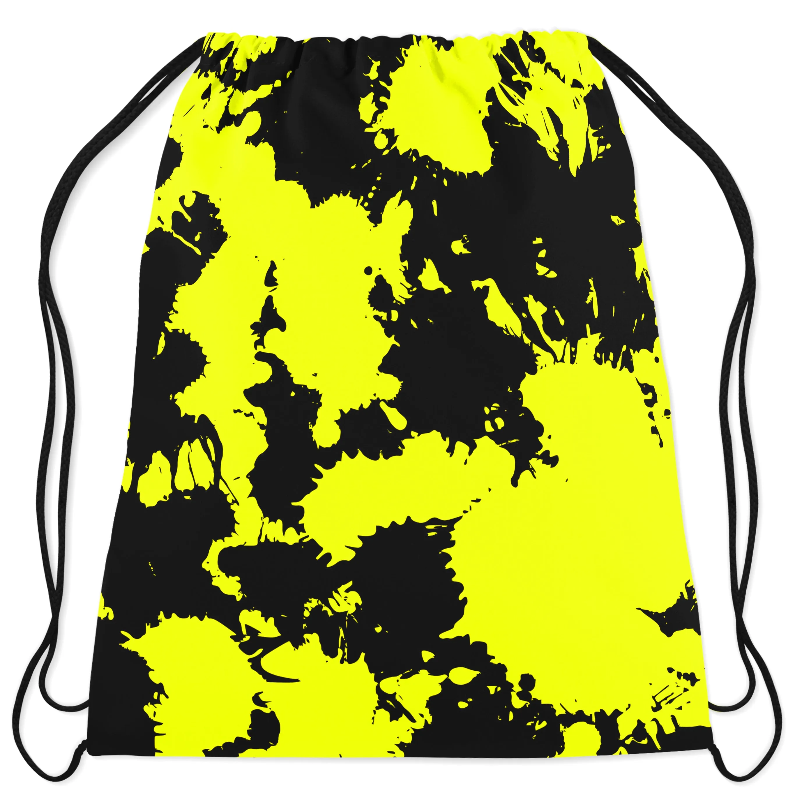 Yellow and Black Paint Splatter Drawstring Bag sold by iEDM