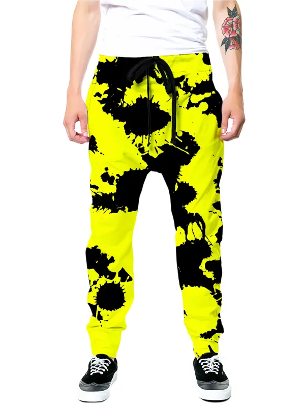 Yellow and Black Paint Splatter Joggers sold by iEDM