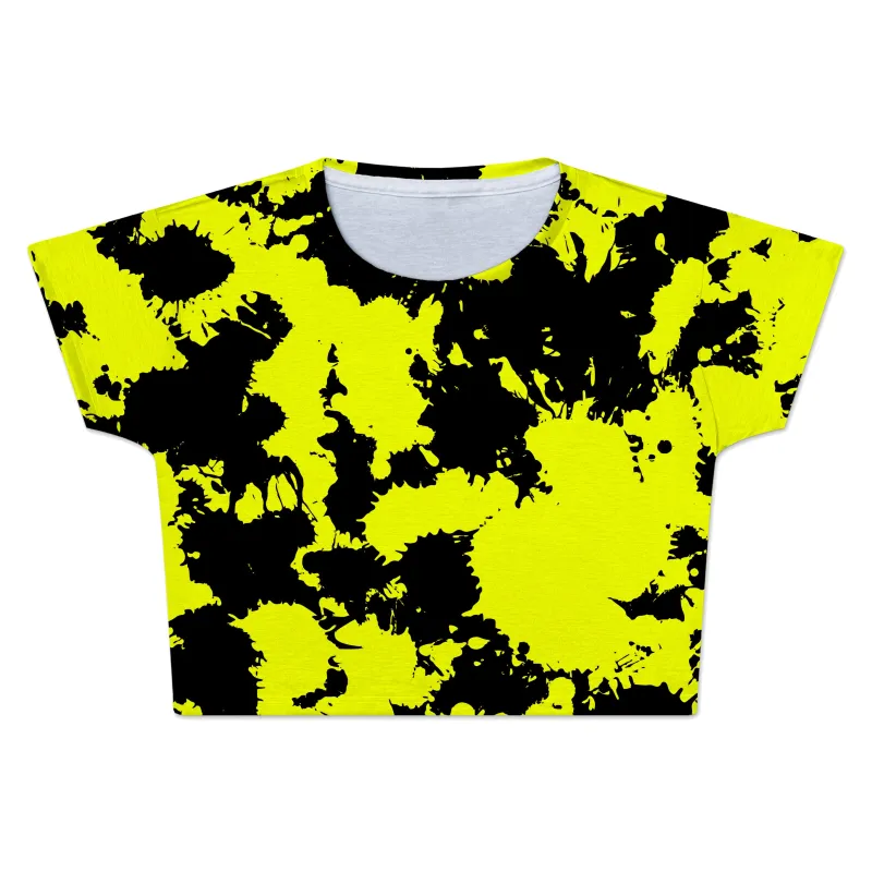 Yellow and Black Paint Splatter Crop Tee sold by iEDM
