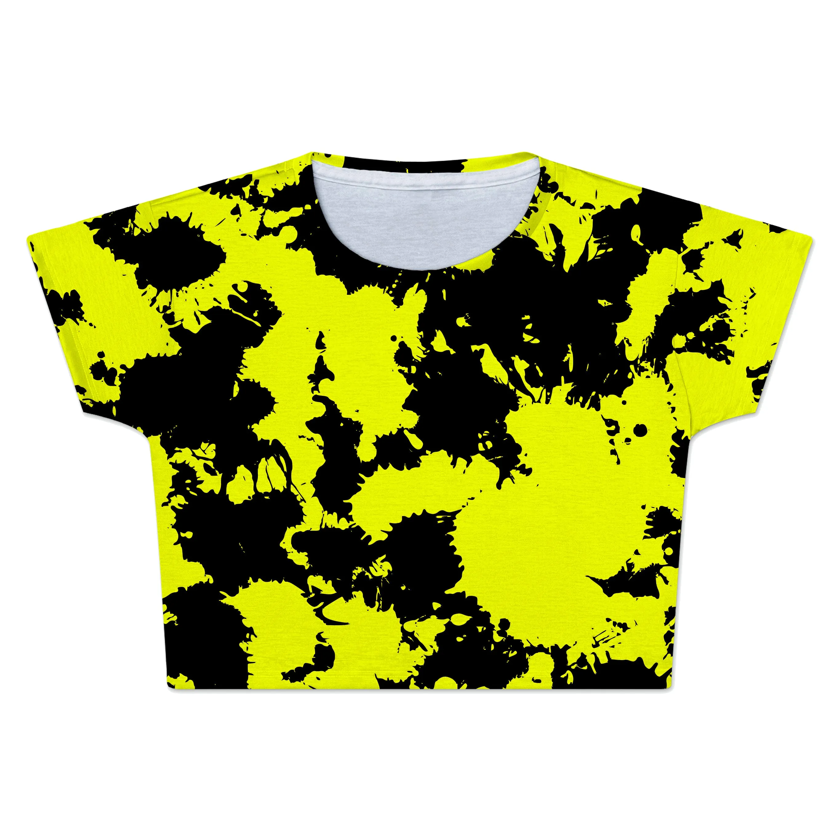 Yellow and Black Paint Splatter Crop Tee sold by iEDM