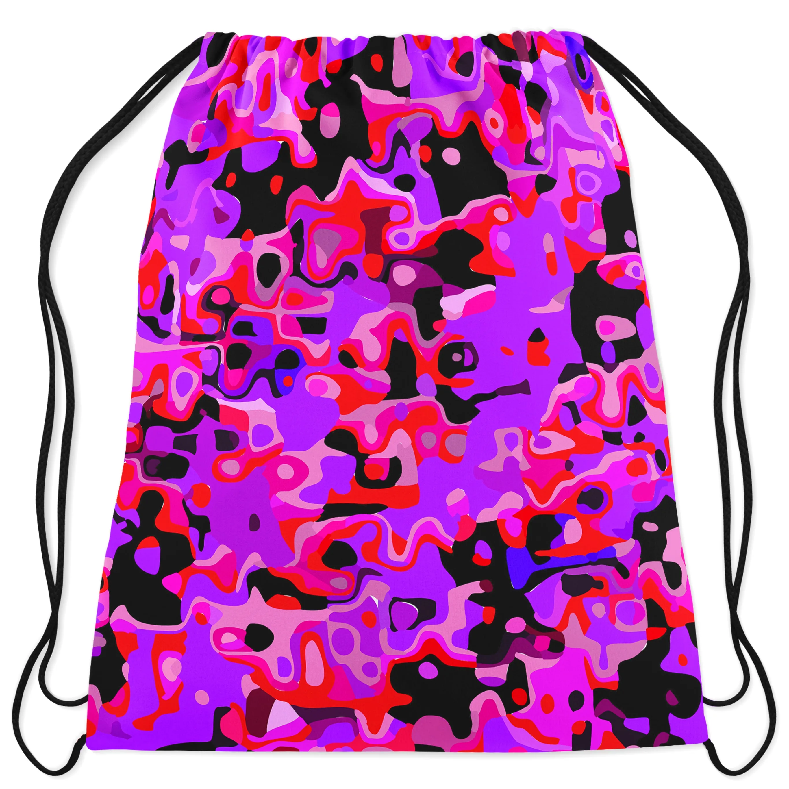 Purple Red and Black Rave Camo Melt Drawstring Bag sold by iEDM