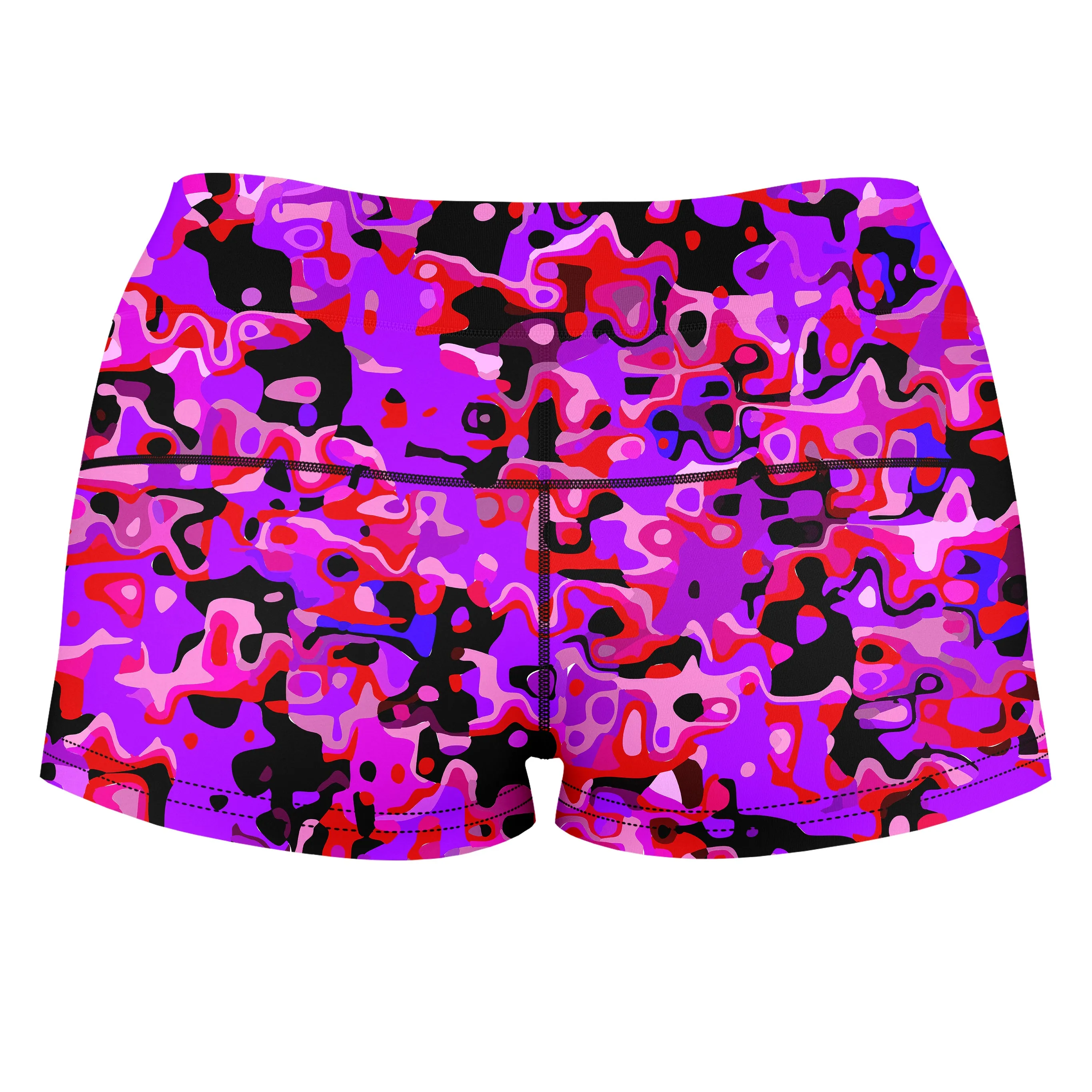 Purple Red and Black Rave Camo Melt High-Waisted Women's Shorts sold by iEDM product image thumbnail 2