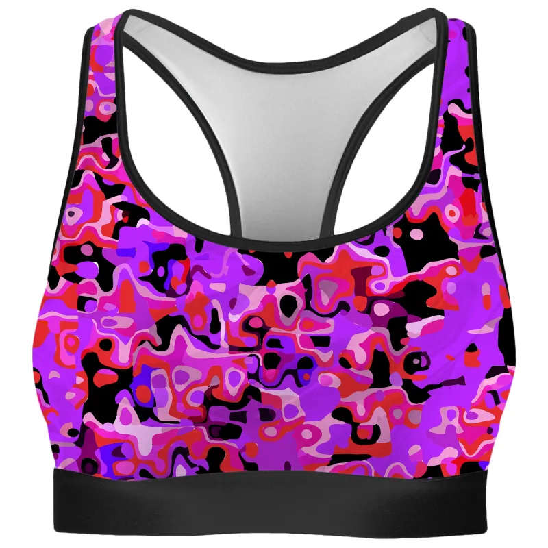 Purple Red and Black Rave Camo Melt Rave Bra sold by iEDM
