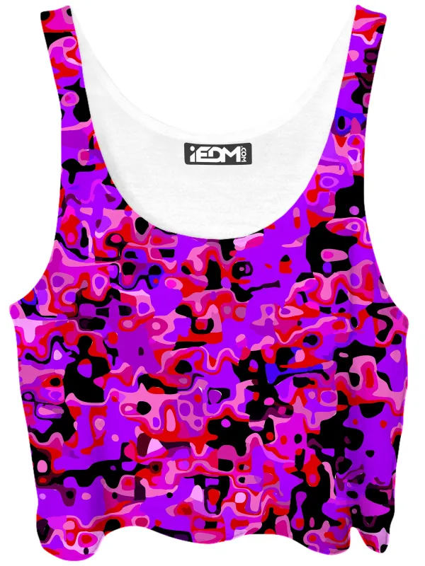 Purple Red and Black Rave Camo Melt Crop Top sold by iEDM