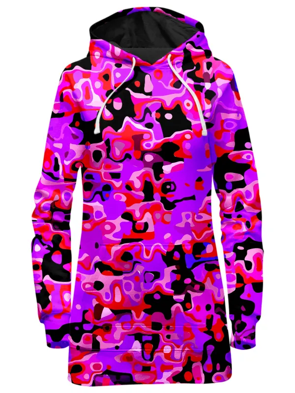 Purple Red and Black Rave Camo Melt Hoodie Dress sold by iEDM