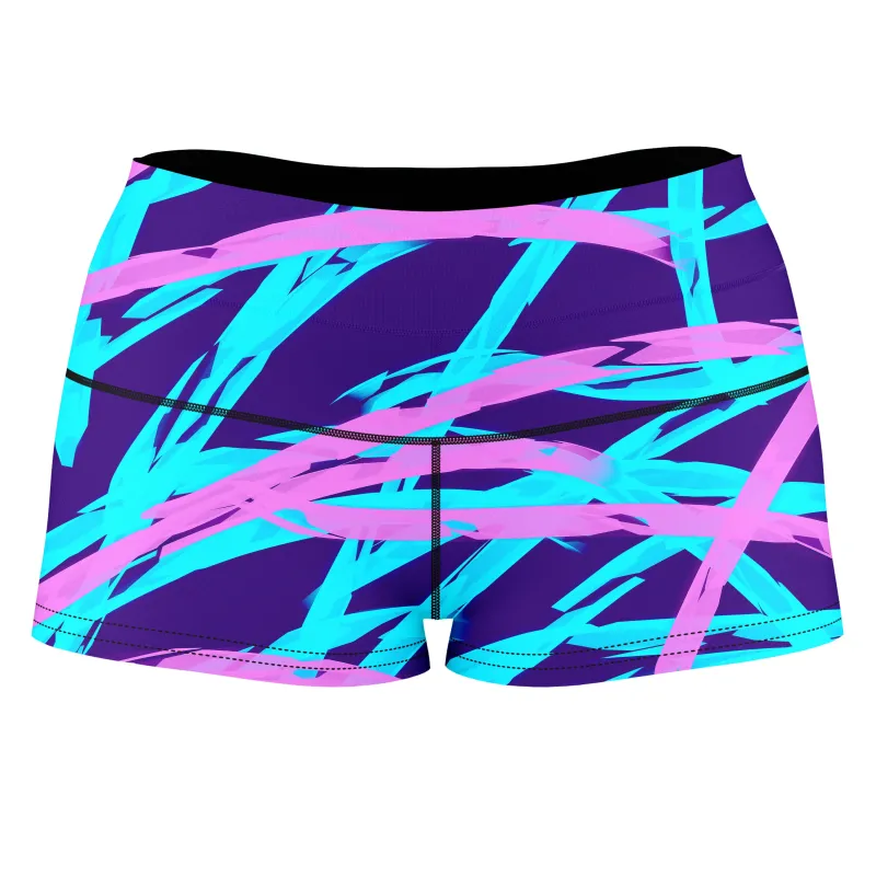 Purple and Blue Rave Abstract High-Waisted Women's Shorts sold by iEDM