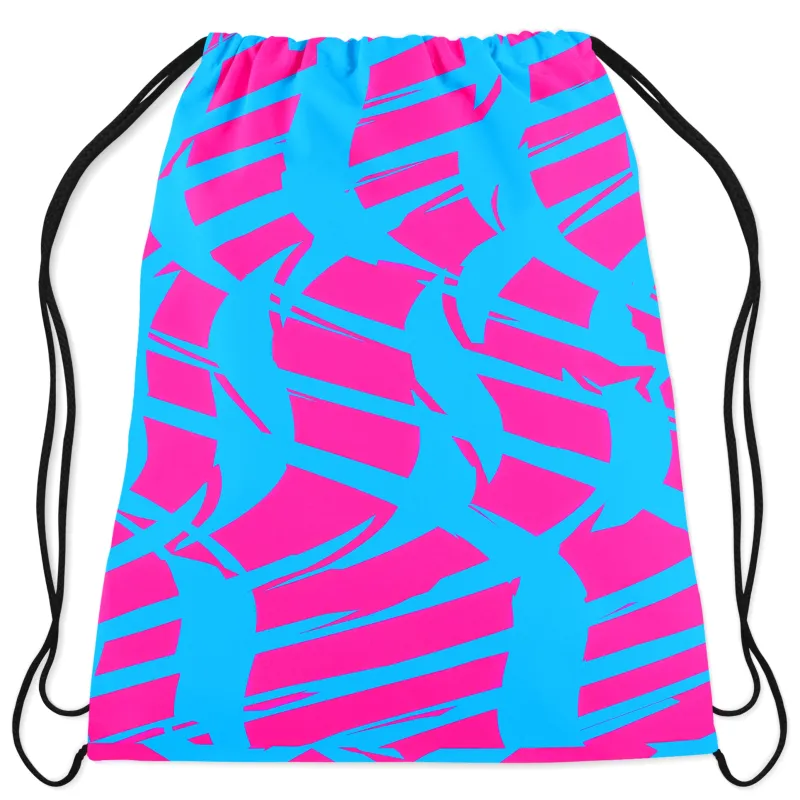 Pink and Blue Squiggly Rave Checkered Drawstring Bag sold by iEDM