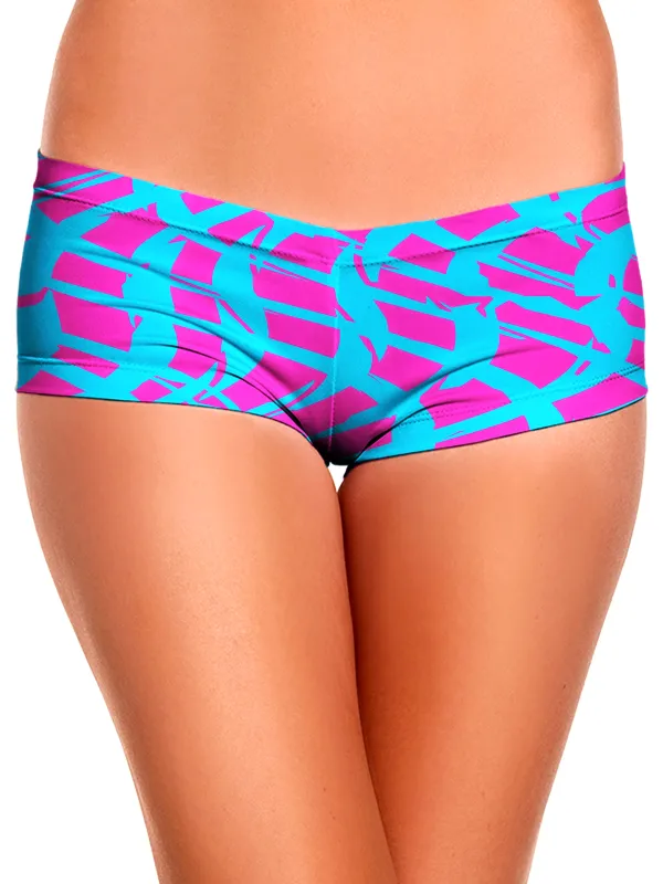 Pink and Blue Squiggly Rave Checkered Booty Shorts sold by iEDM