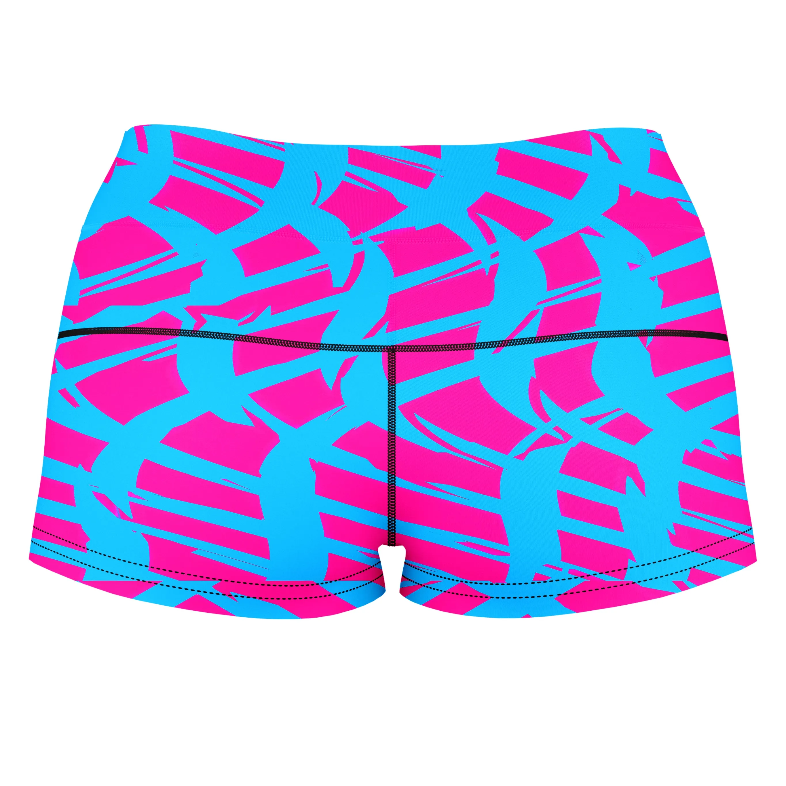 Pink and Blue Squiggly Rave Checkered High-Waisted Women's Shorts sold by iEDM product image thumbnail 2