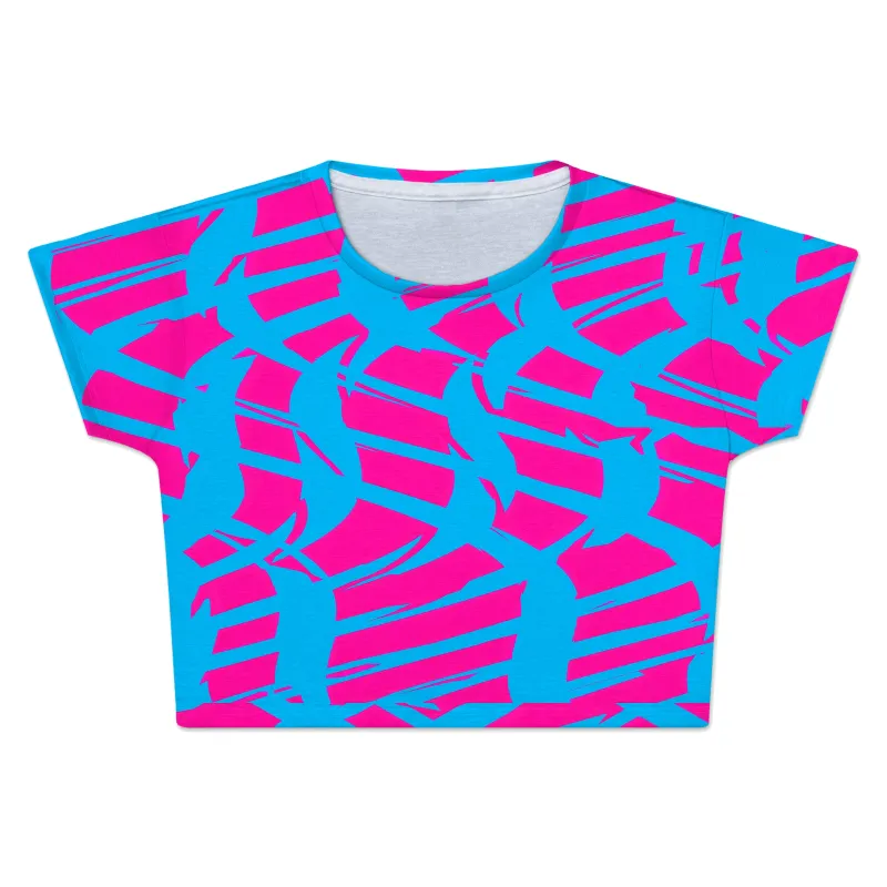 Pink and Blue Squiggly Rave Checkered Crop Tee sold by iEDM