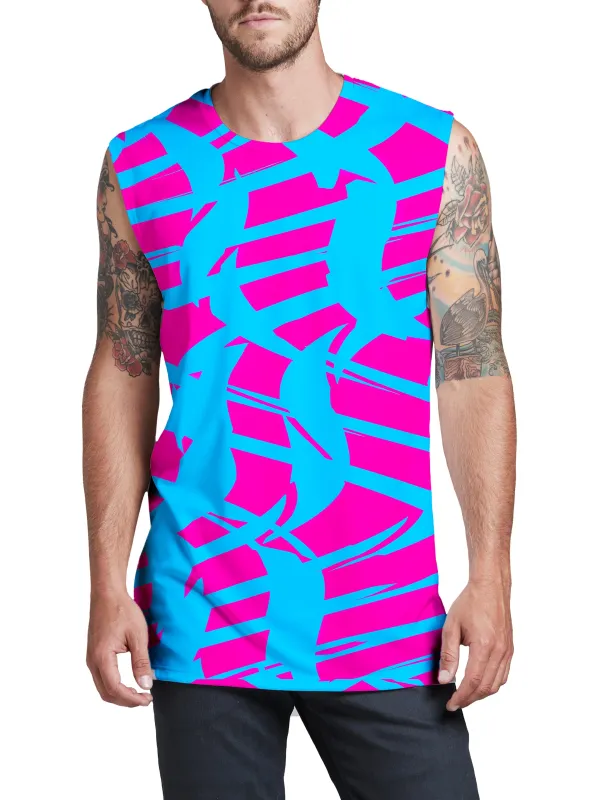 Pink and Blue Squiggly Rave Checkered Men's Muscle Tank sold by iEDM