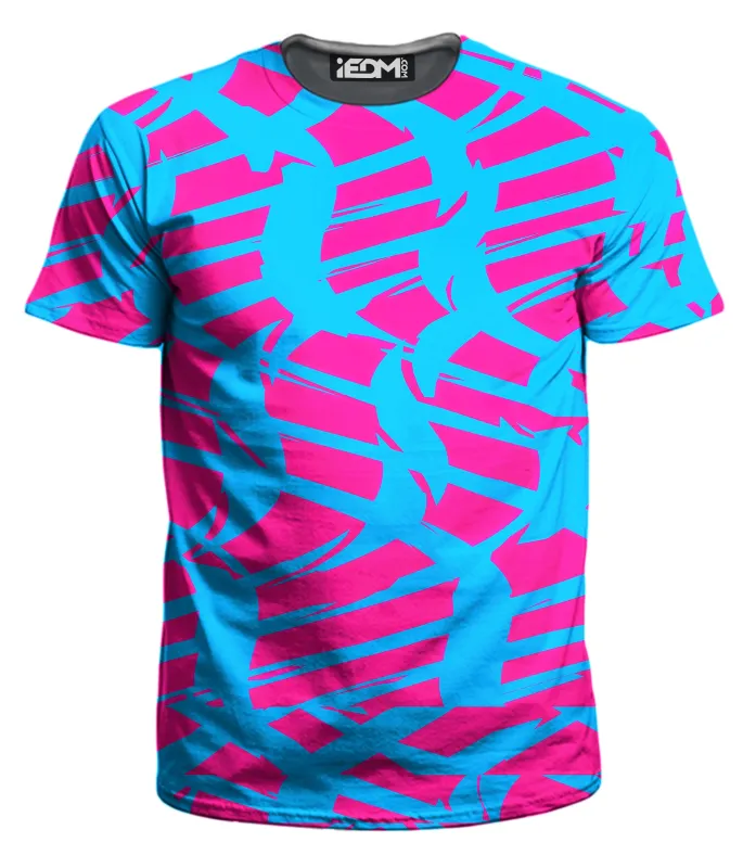 Pink and Blue Squiggly Rave Checkered Men's T-Shirt sold by iEDM