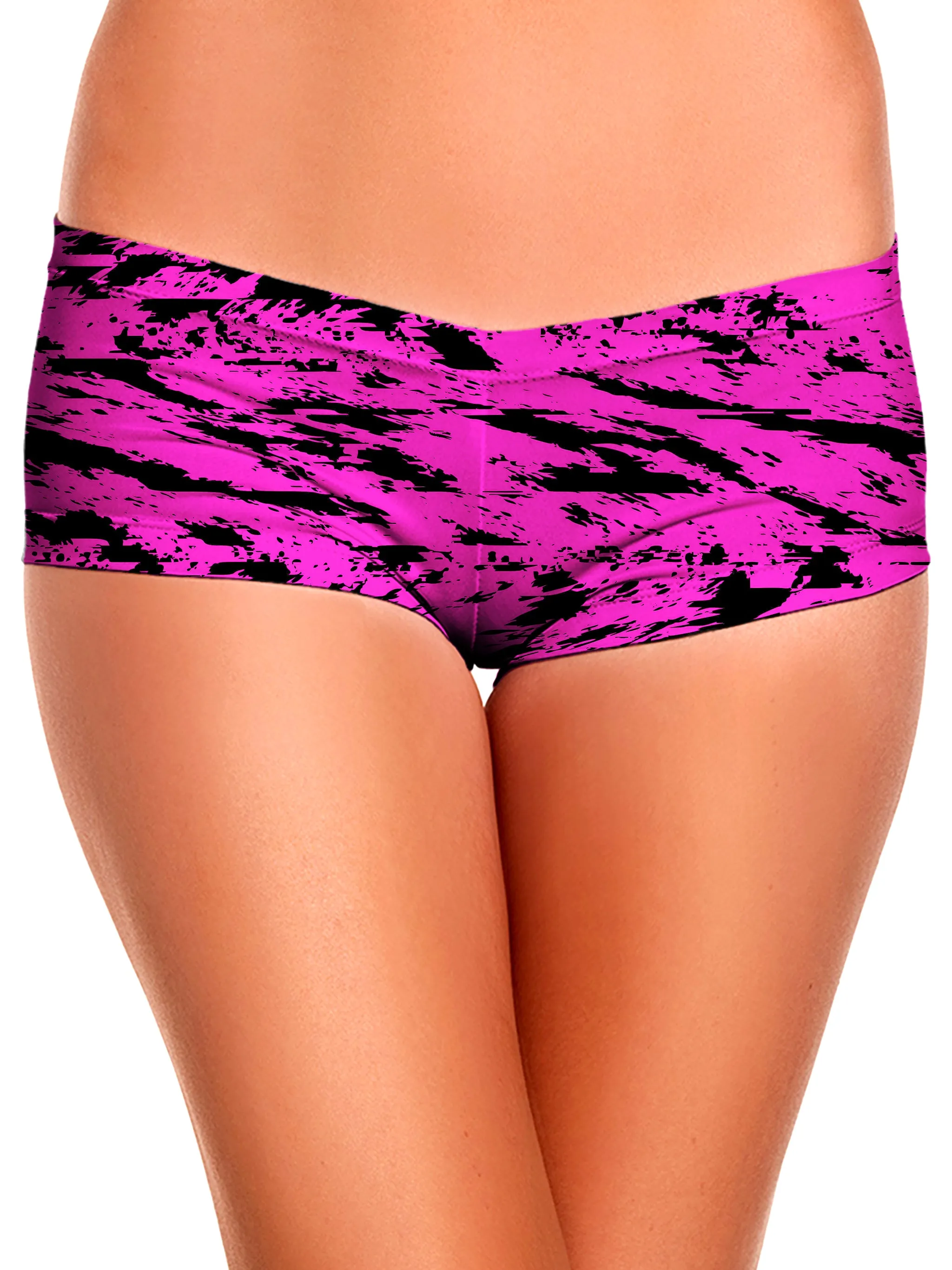 Pink and Black Rave Glitch Splatter Booty Shorts sold by iEDM