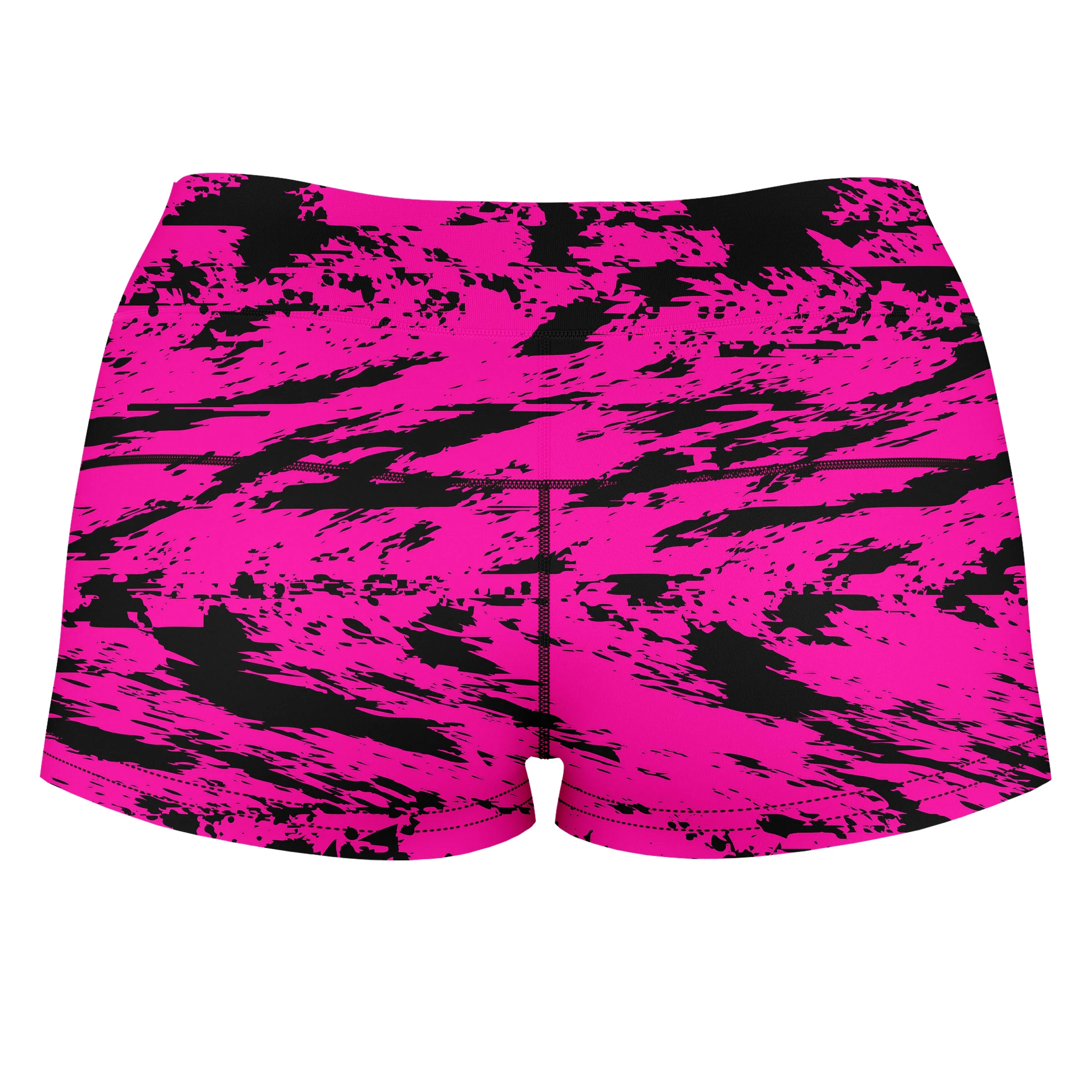 Pink and Black Rave Glitch Splatter High-Waisted Women's Shorts sold by iEDM product image thumbnail 2