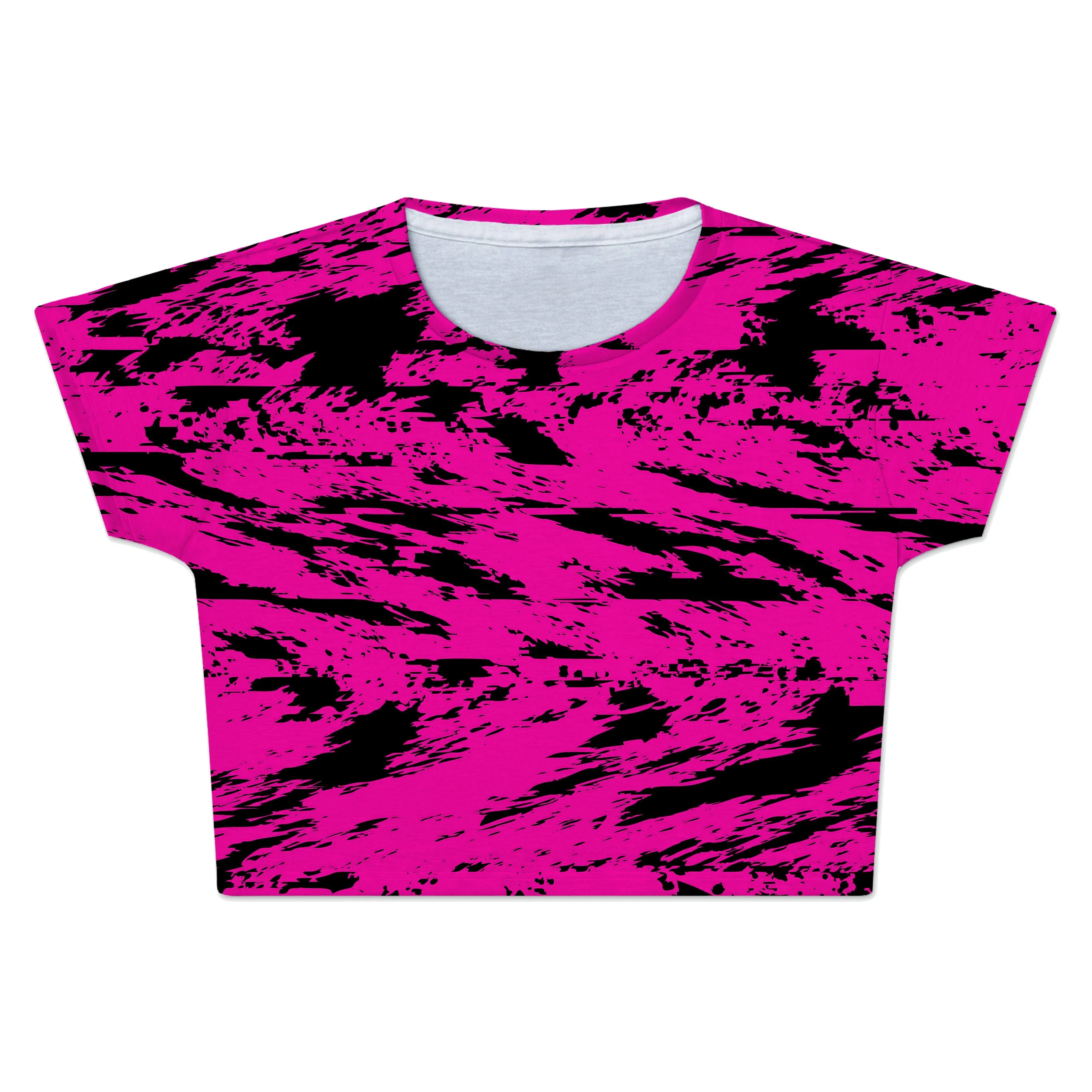 Pink and Black Rave Glitch Splatter Crop Tee sold by iEDM