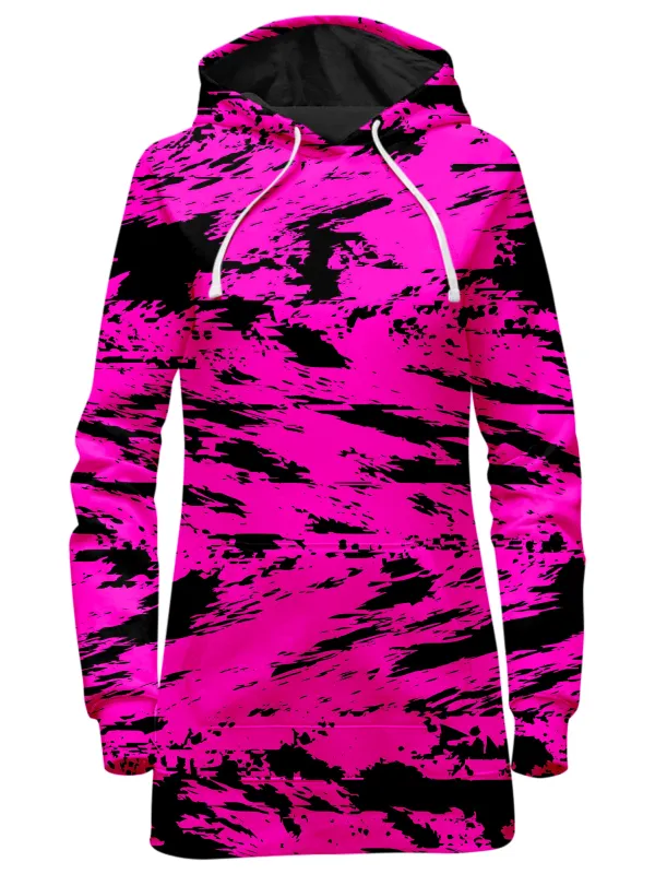 Pink and Black Rave Glitch Splatter Hoodie Dress sold by iEDM