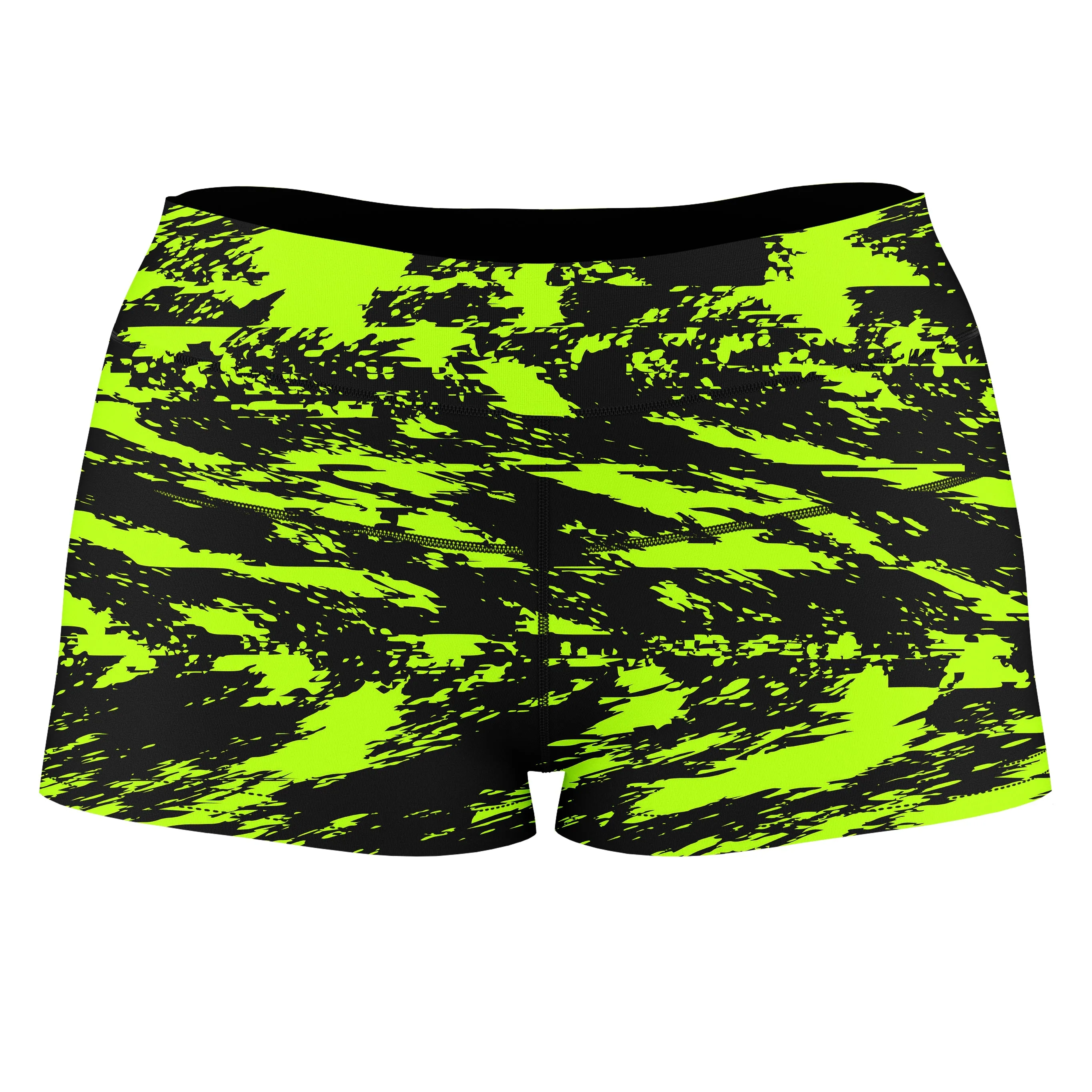 Black Lime Bolt Glitch High-Waisted Women's Shorts sold by iEDM
