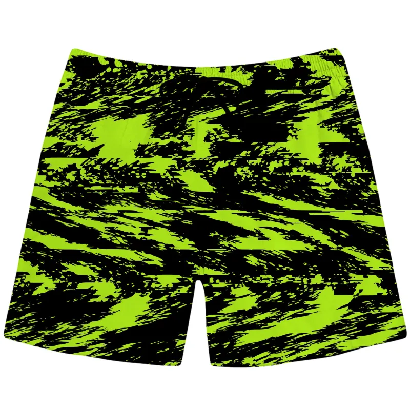 Black Lime Bolt Glitch Swim Trunks sold by iEDM