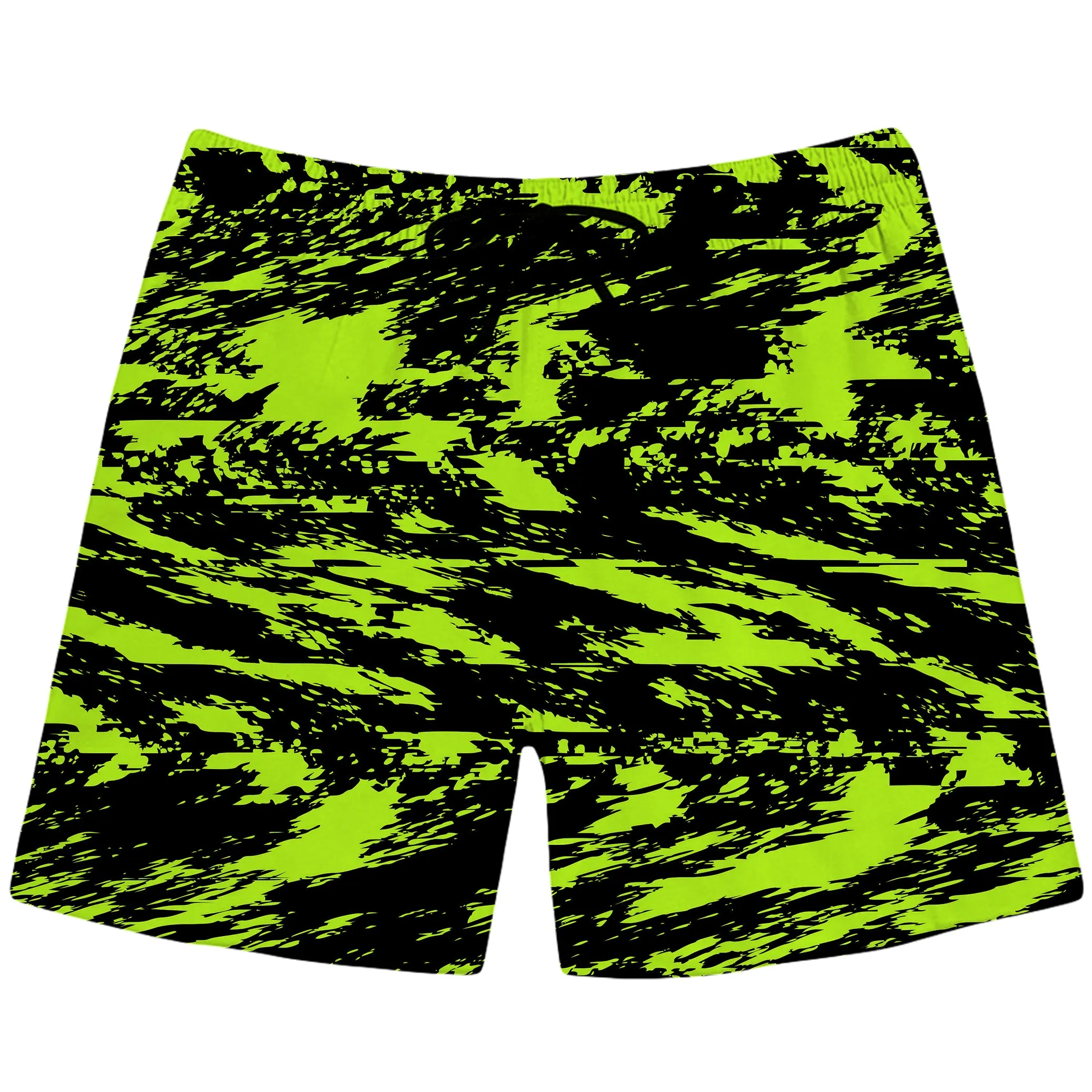 Black Lime Bolt Glitch Swim Trunks sold by iEDM
