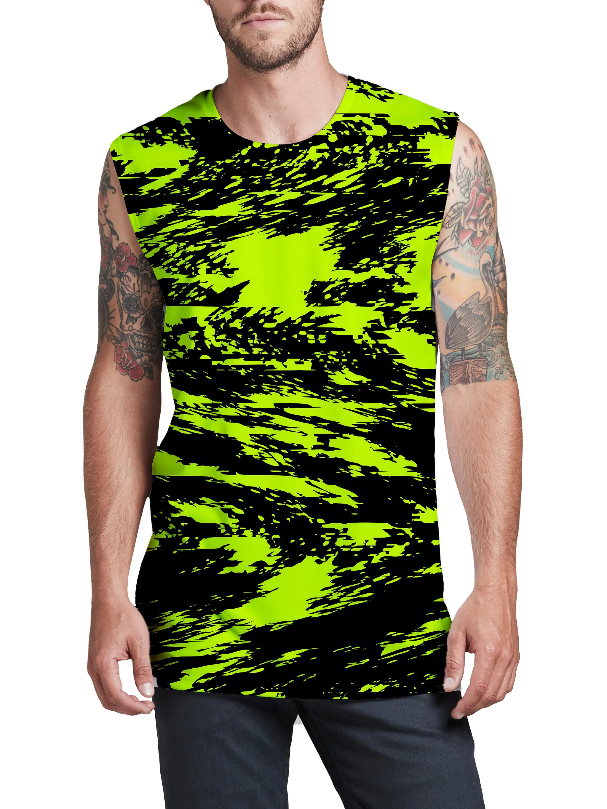 Black Lime Bolt Glitch Men's Muscle Tank sold by iEDM