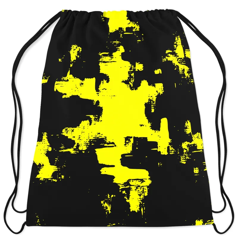 Black and Yellow Abstract Drawstring Bag sold by iEDM