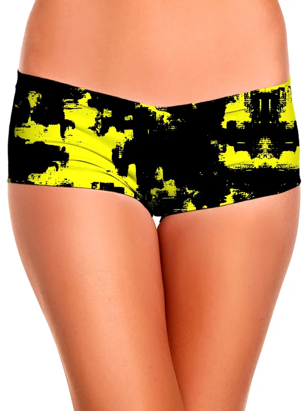 Black and Yellow Abstract Booty Shorts sold by iEDM