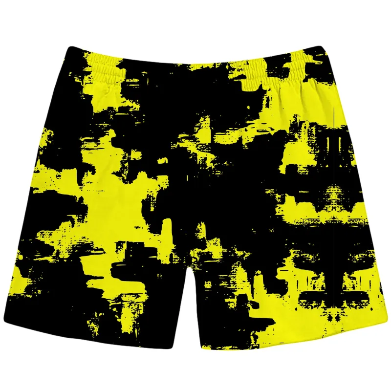 Black and Yellow Abstract Swim Trunks sold by iEDM