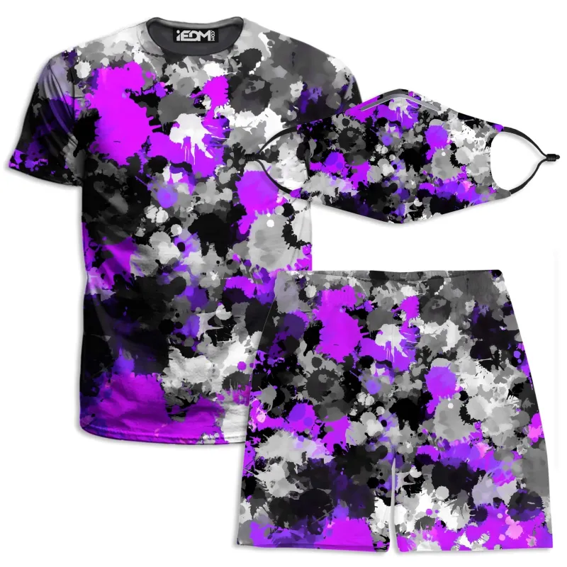Purple Drip T-Shirt and Shorts with PM 2.5 Face Mask Combo sold by iEDM