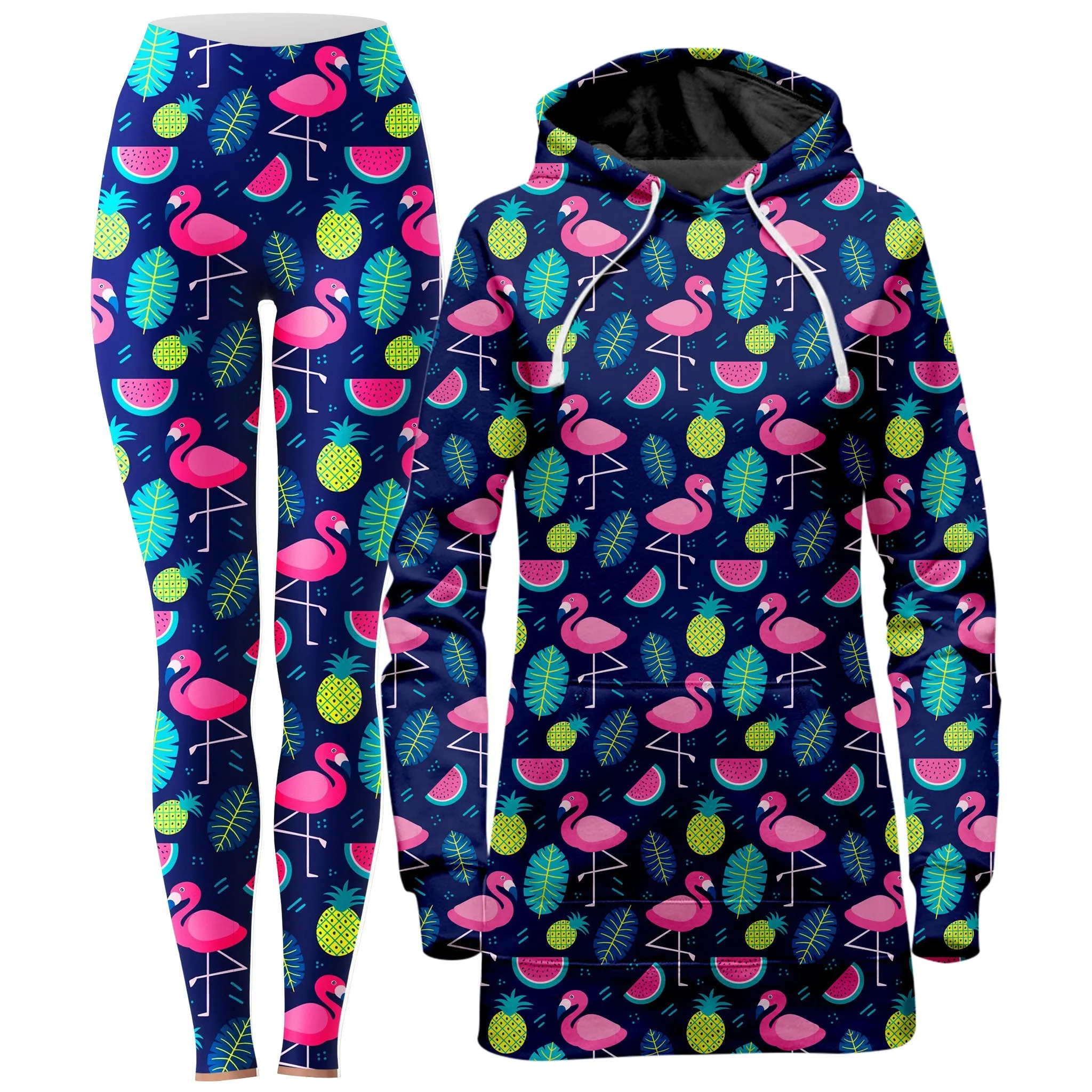 Neon Flamingos Hoodie Dress and Leggings Combo sold by iEDM
