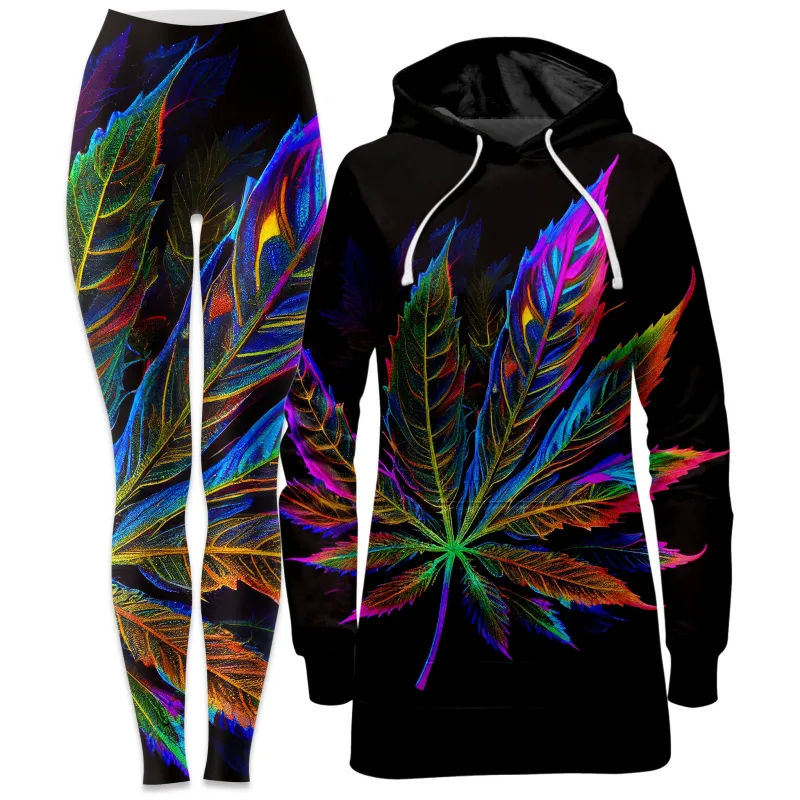 Blacklight Weed Hoodie Dress and Leggings Combo sold by iEDM