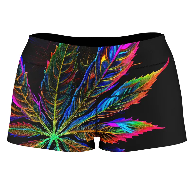 Blacklight Weed High-Waisted Women's Shorts sold by iEDM