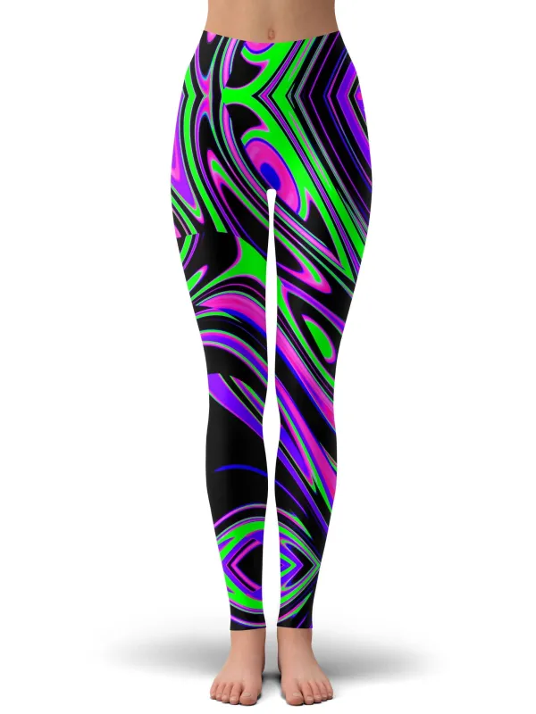 Violet and Lime Blackout Drip Leggings sold by iEDM