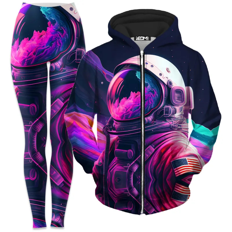 Synthwave Astronaut Zip-Up Hoodie and Leggings Combo sold by iEDM