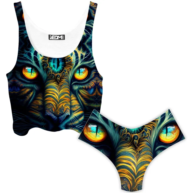 Tiger Eyes Psychedelic Crop Top and Booty Shorts Combo sold by iEDM