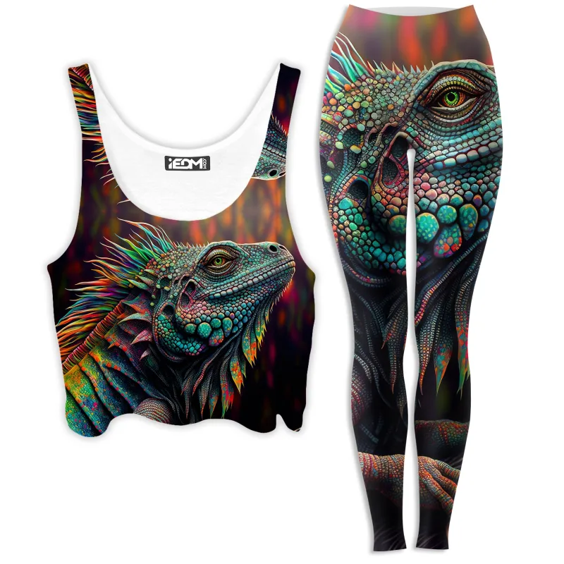 Psychedelic Giant Iguana 2.0 Crop Top and Leggings Combo sold by iEDM
