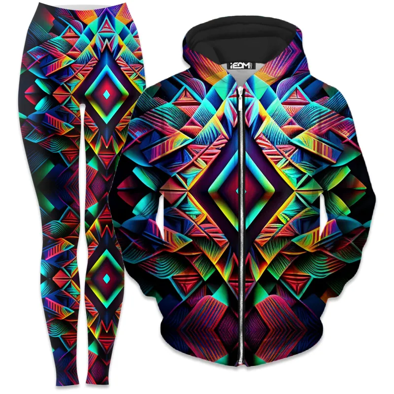Psychedelic Tribal Zip-Up Hoodie and Leggings Combo sold by iEDM