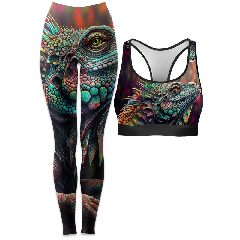Psychedelic Giant Iguana 2.0 Rave Bra and Leggings Combo sold by iEDM
