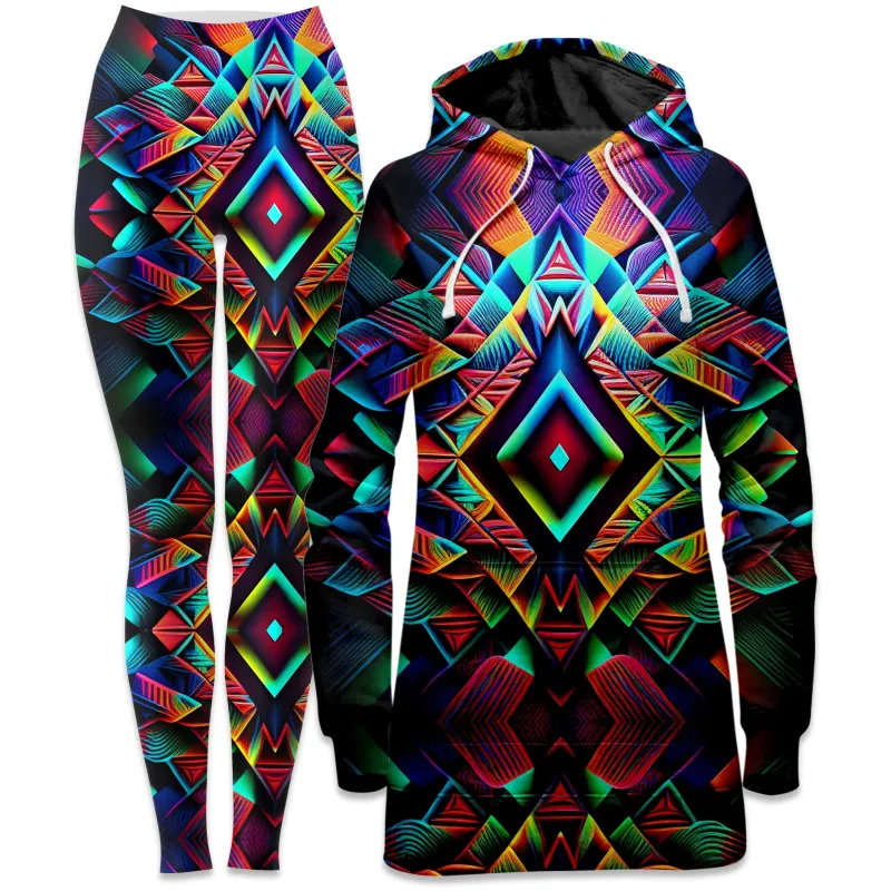 Psychedelic Tribal Hoodie Dress and Leggings Combo sold by iEDM