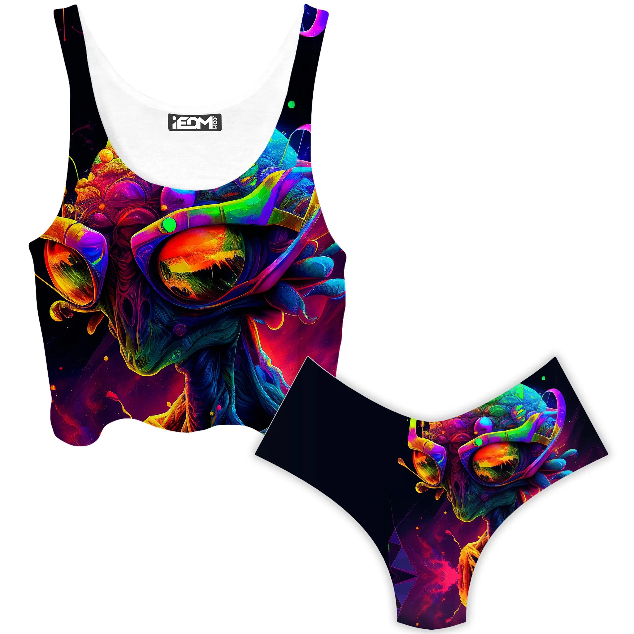 Psychedelic Alien Crop Top and Booty Shorts Combo sold by iEDM