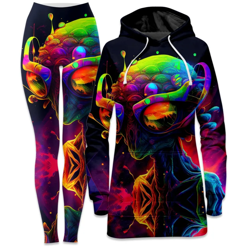 Psychedelic Alien Hoodie Dress and Leggings Combo sold by iEDM