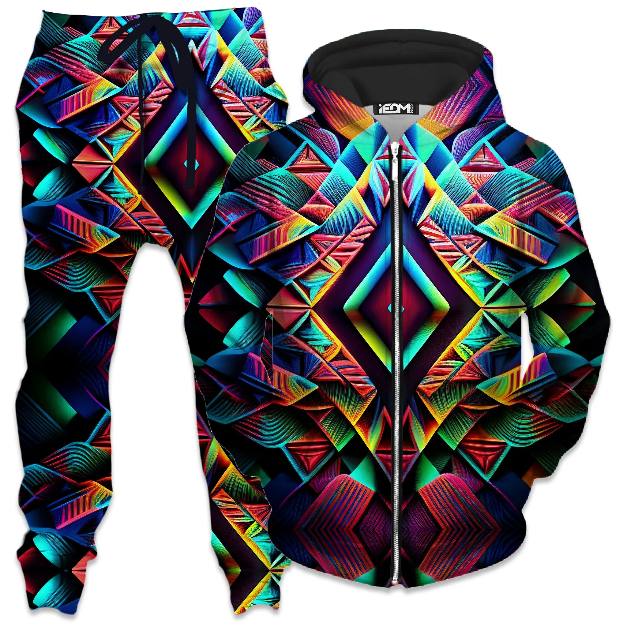 Psychedelic Tribal Zip-Up Hoodie and Joggers Combo sold by iEDM