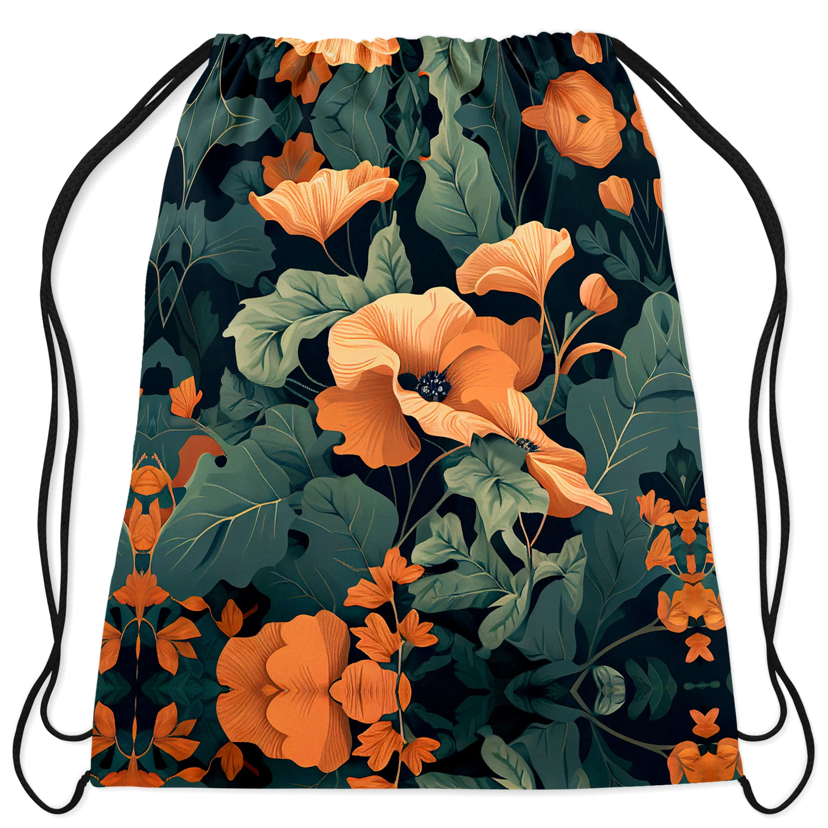 Tangerine Floral Drawstring Bag sold by iEDM