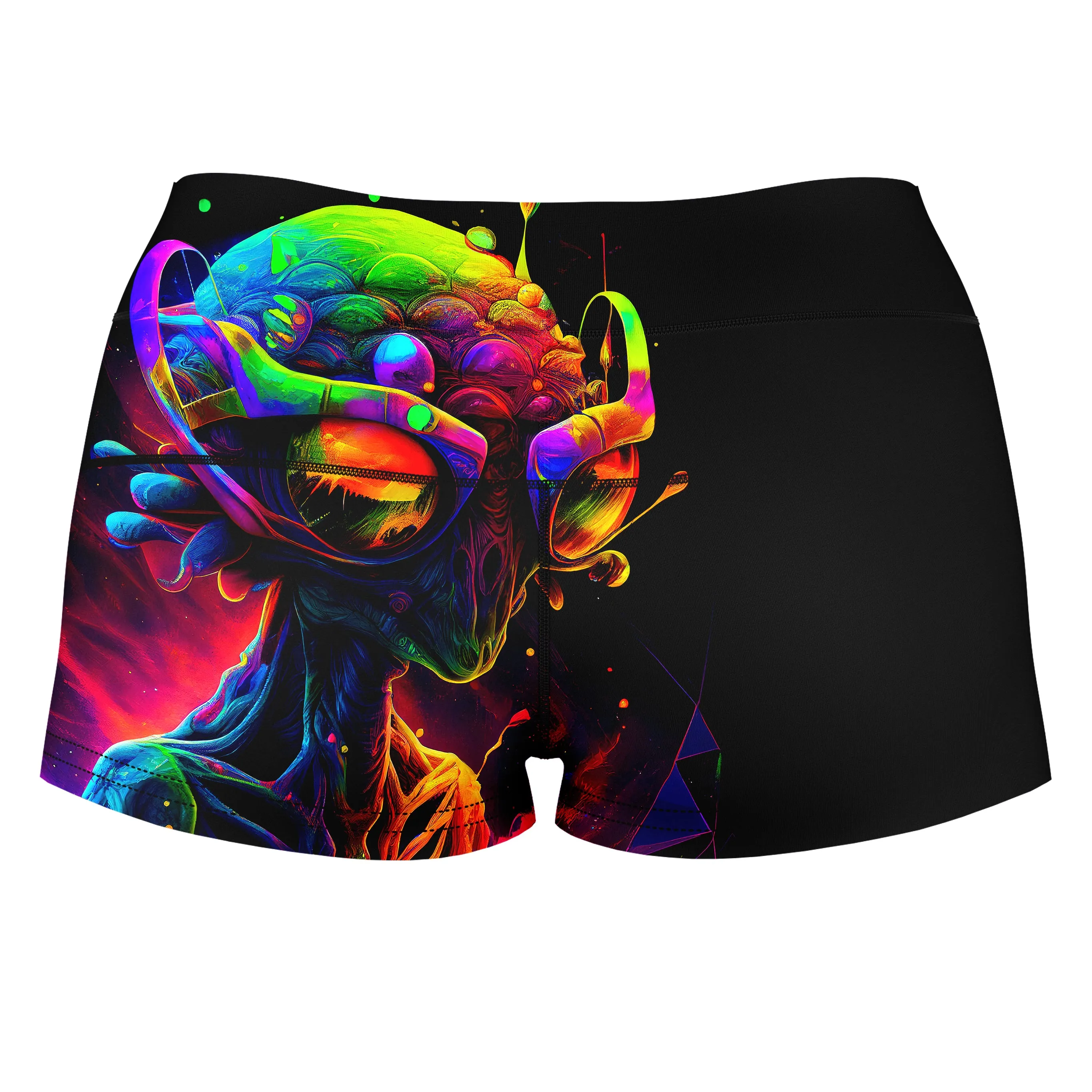 Psychedelic Alien High-Waisted Women's Shorts sold by iEDM product image thumbnail 2