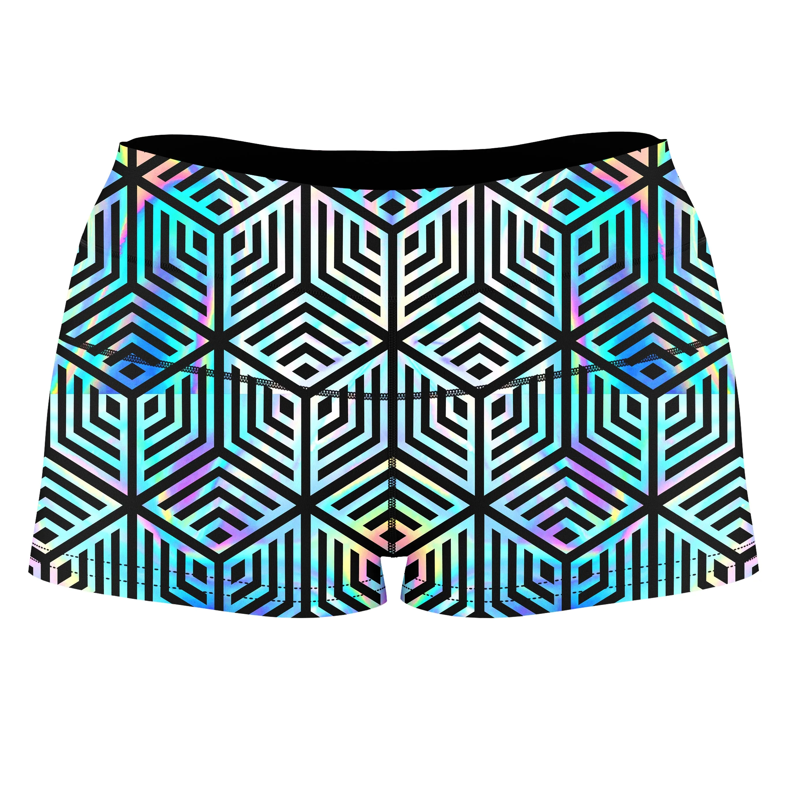 Holographic Hexagon High-Waisted Women's Shorts sold by iEDM