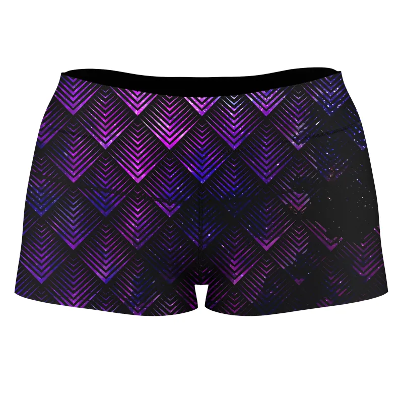 Galactic Dragon Scale Purple High-Waisted Women's Shorts sold by iEDM