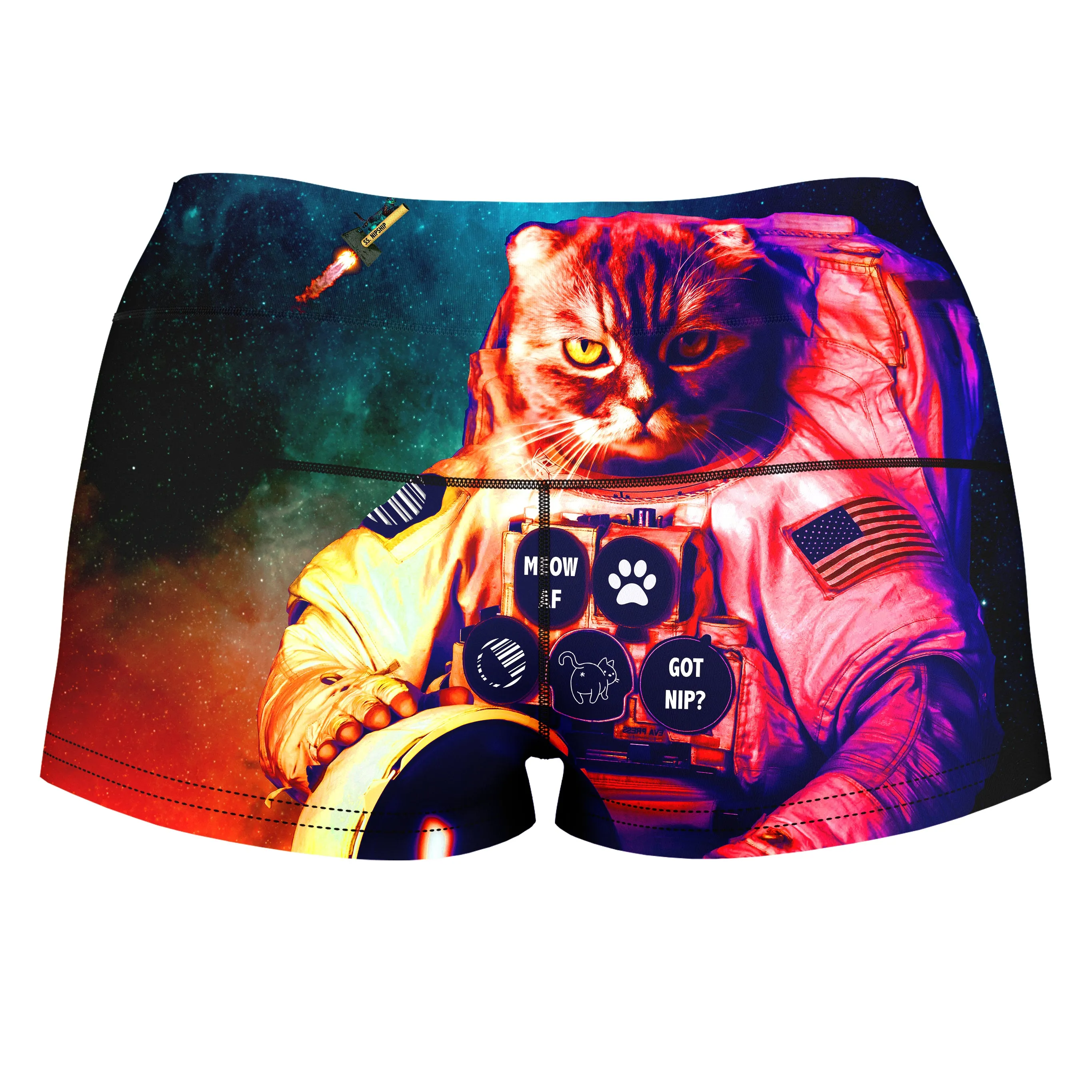 Catstronaut High-Waisted Women's Shorts sold by iEDM product image thumbnail 2