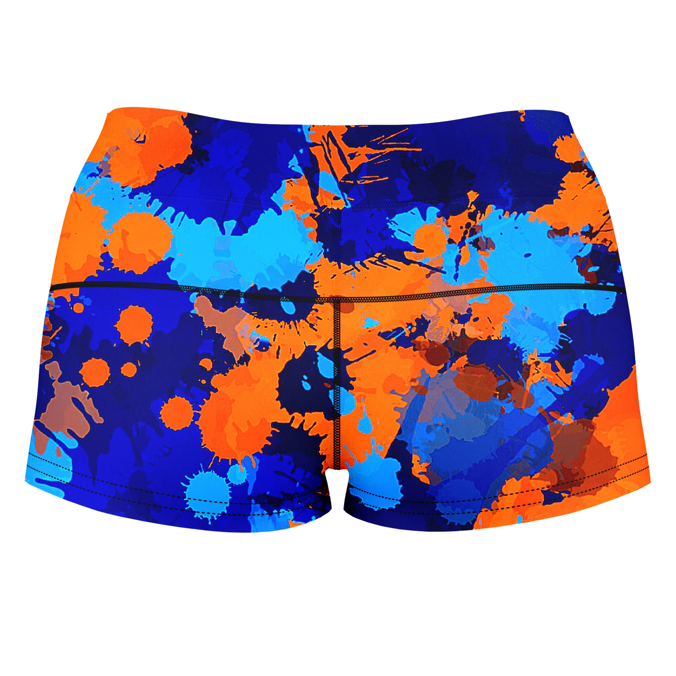 Blue and Orange Paint Splatter 2 High-Waisted Women's Shorts sold by iEDM product image thumbnail 2