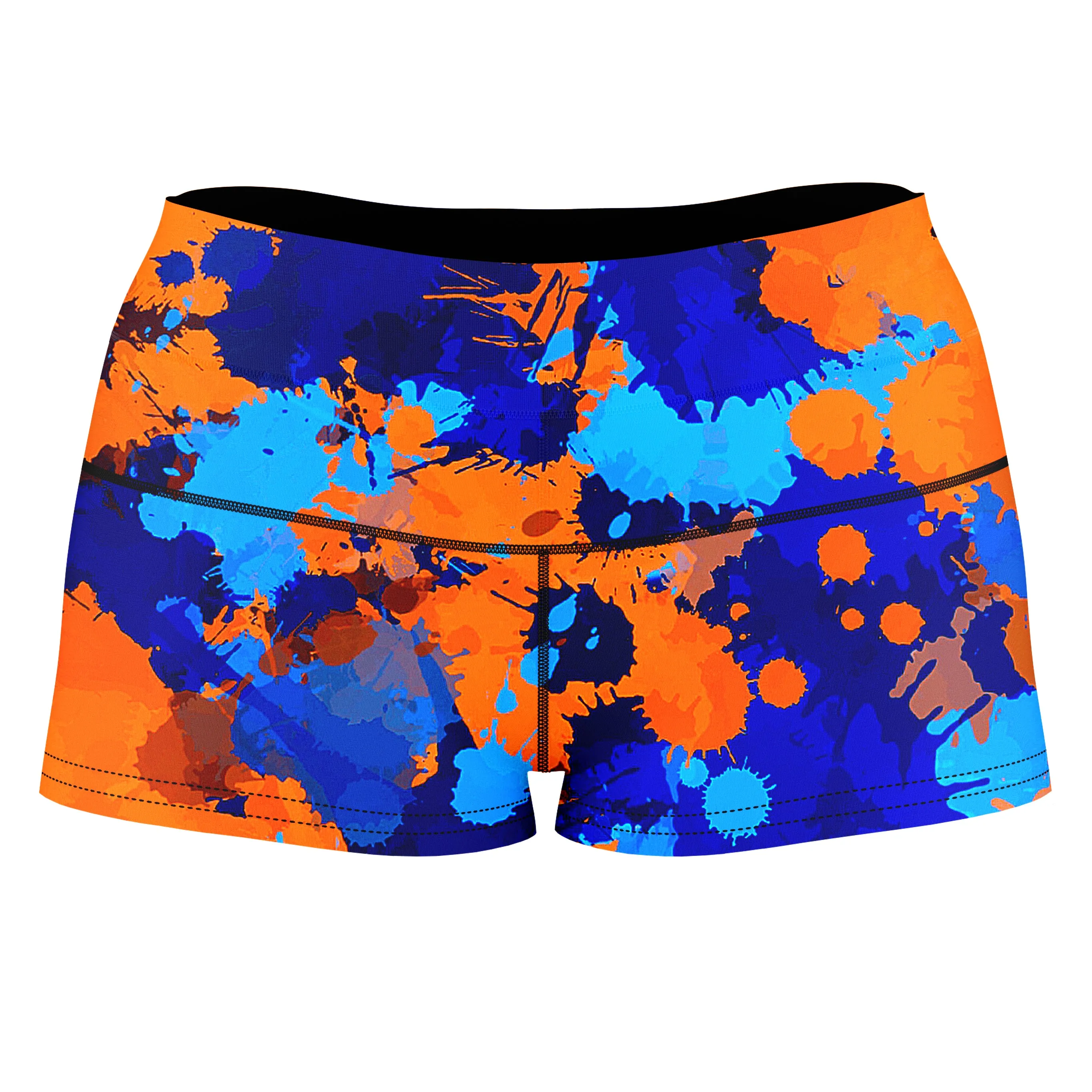 Blue and Orange Paint Splatter 2 High-Waisted Women's Shorts sold by iEDM